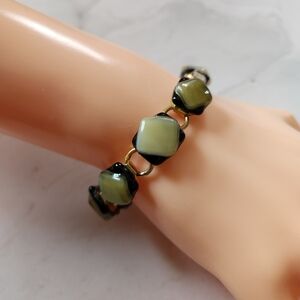 Fused Glass Green and Gold Bracelet
